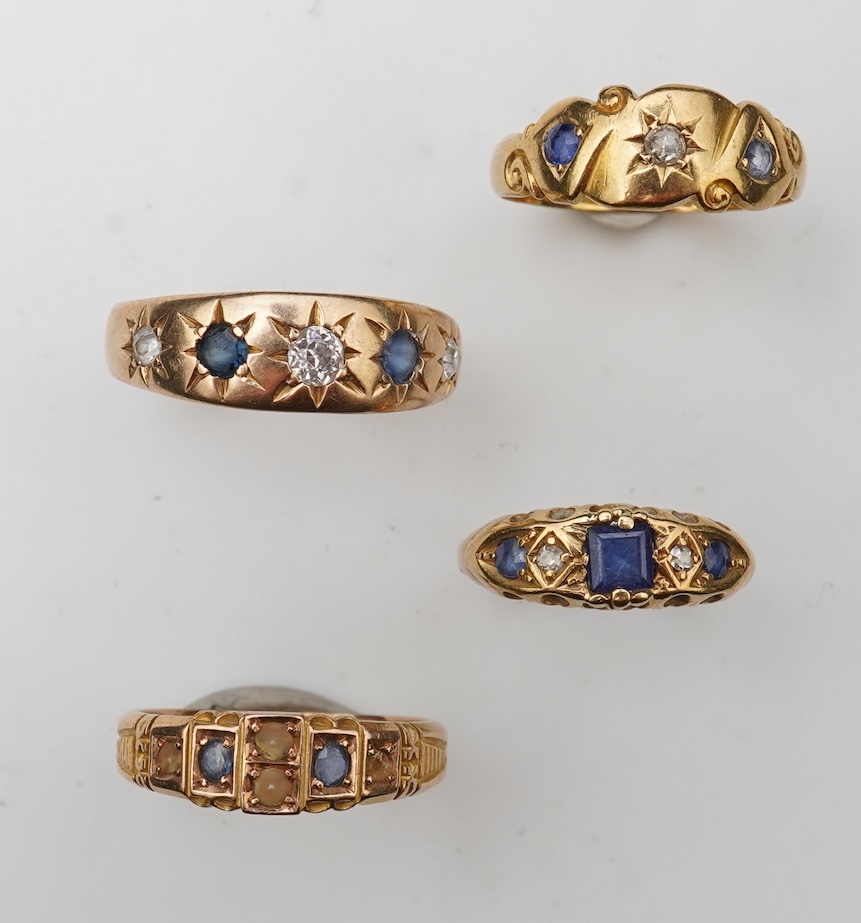 A group of four sapphire rings, late 19th/early 20th century